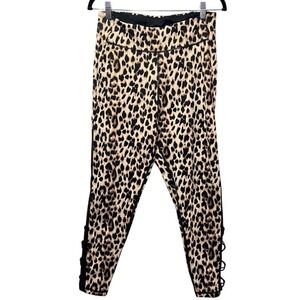 Victoria's Secret Leopard Print Leggings High Waist Lace Up Detail Size Large‎